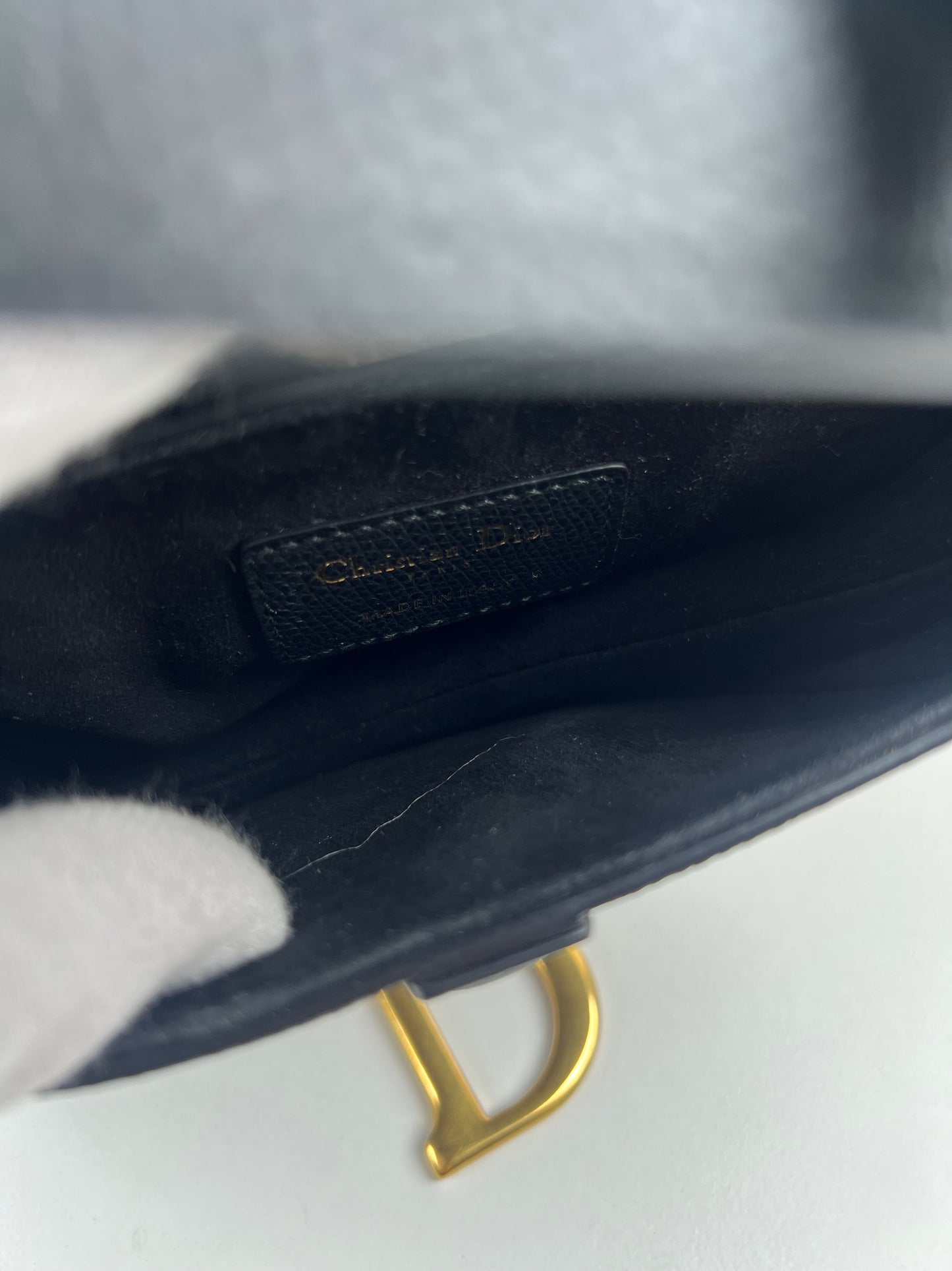 Dior Mini Saddle bag black grained leather with strap