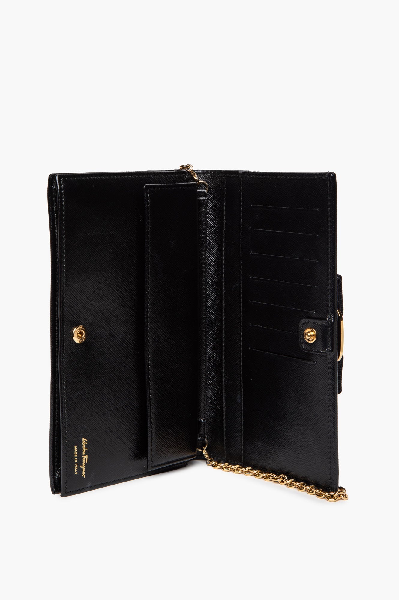 Salvatore Ferragamo Black Leather Vara Bow Wallet On Chain