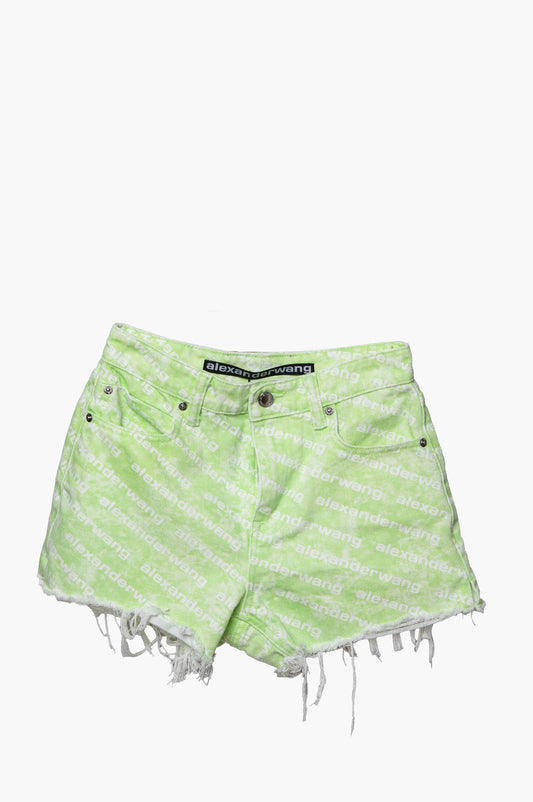 Alexander Wang Green Logo Print Bite Denim Short