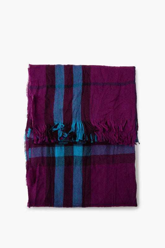 Burberry Purple/Blue Check Merino-Cashmere Gauze Scarf