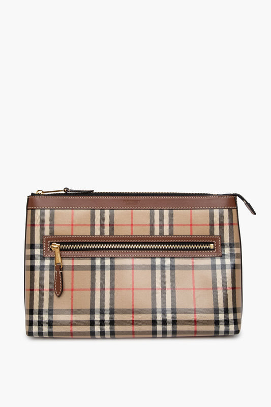 Burberry Vintage Check Coated Gabardine Zip Clutch