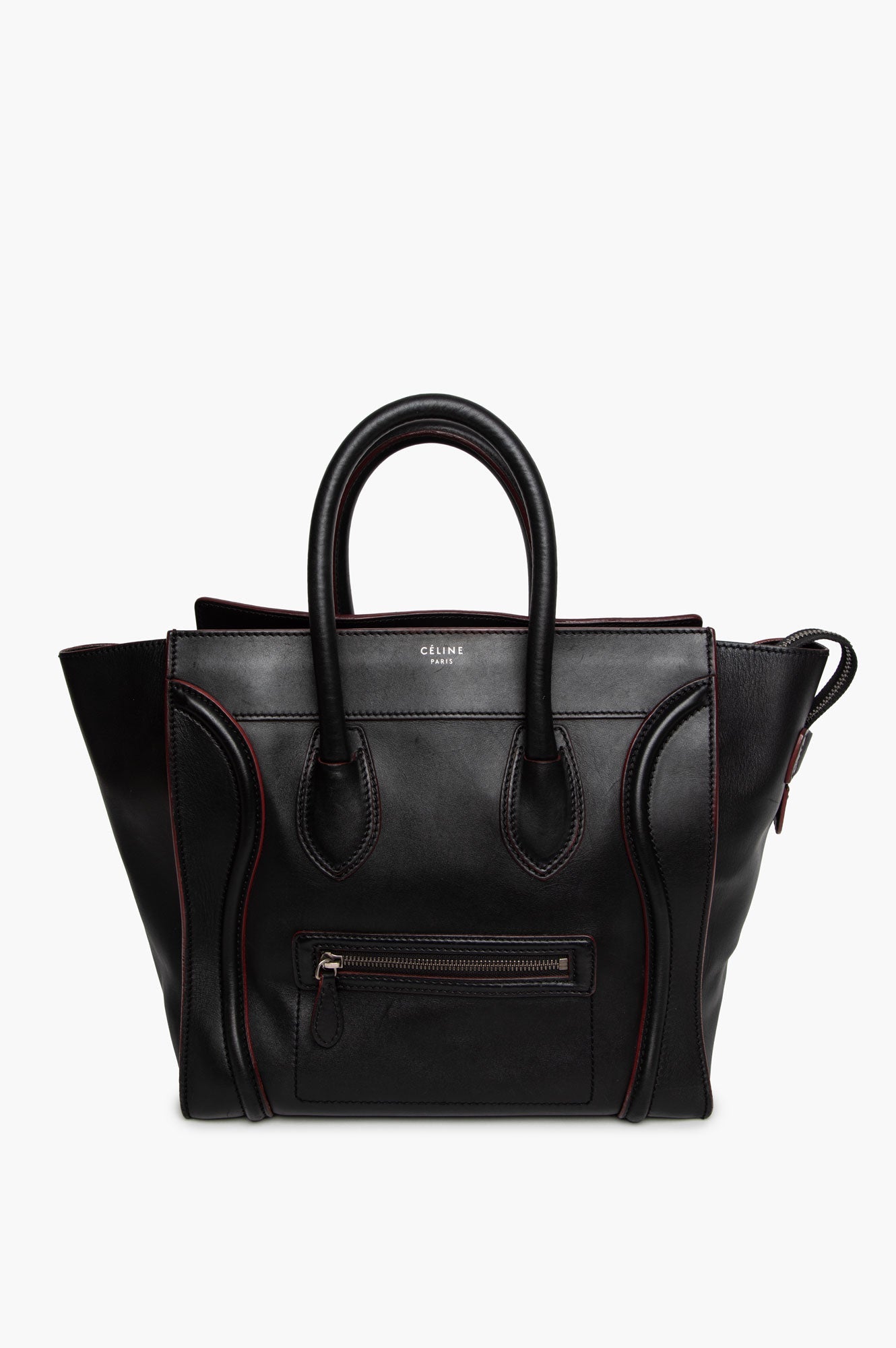 Céline Black Smooth Calfskin Red Trim Mini Luggage Tote