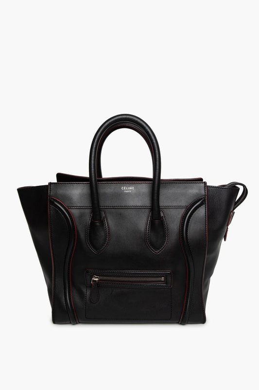 Céline Black Smooth Calfskin Red Trim Mini Luggage Tote