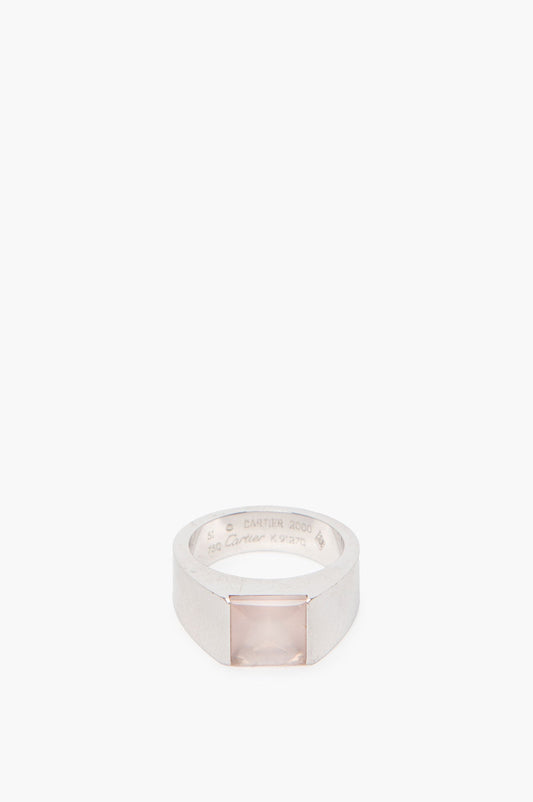 Cartier 18K White Gold Pink Moonstone Tank Ring