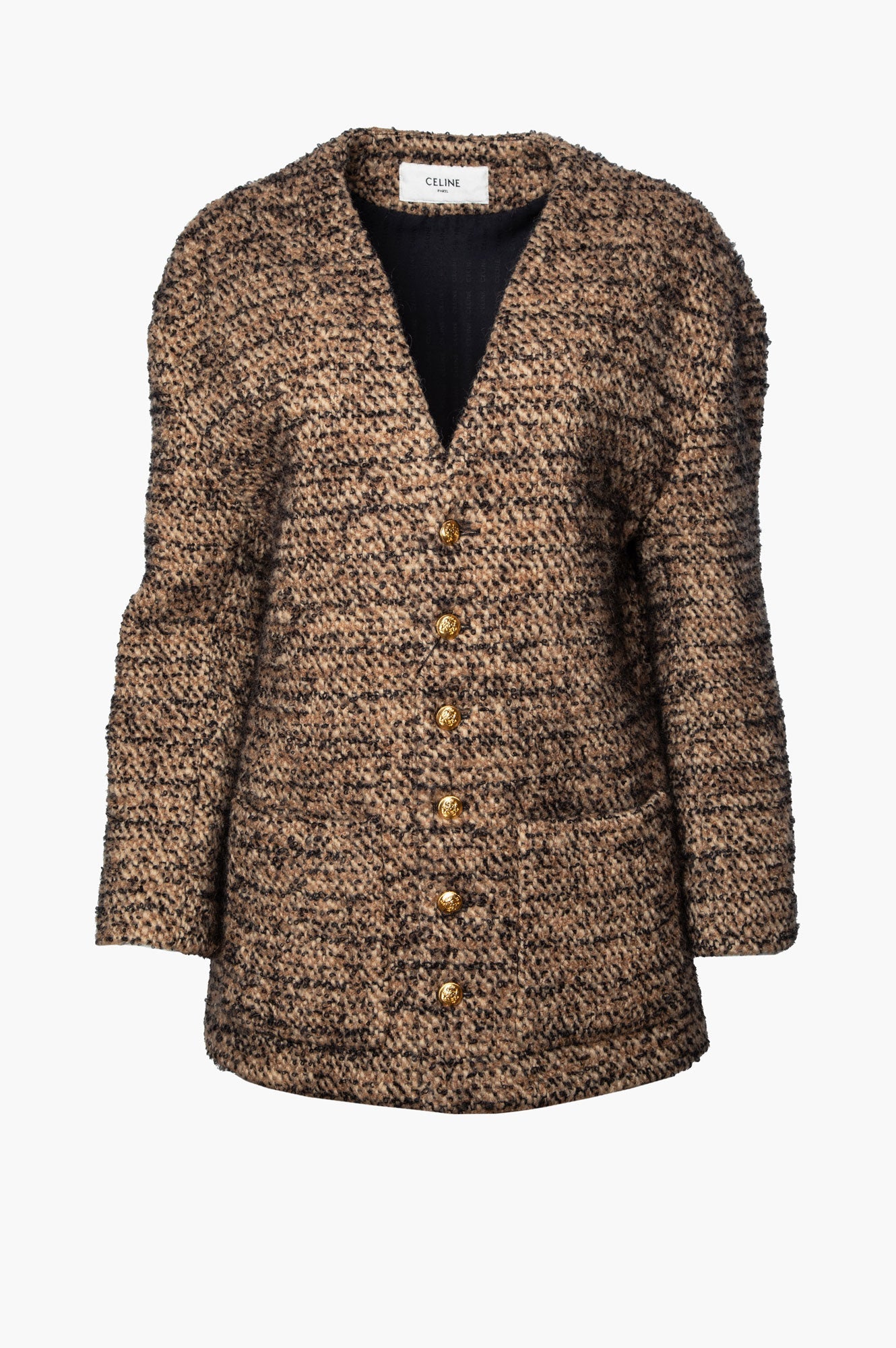 Celine Brown Bouclé Tweed Cardigan Coat