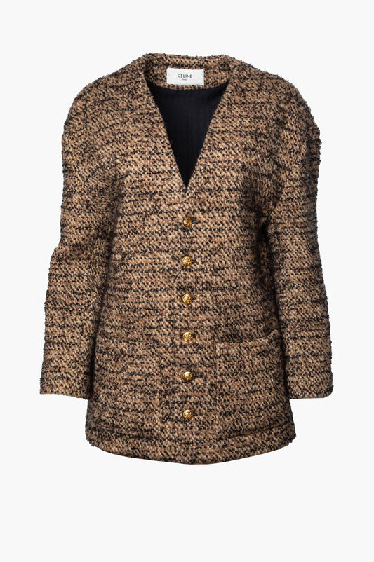 Celine Brown Bouclé Tweed Cardigan Coat