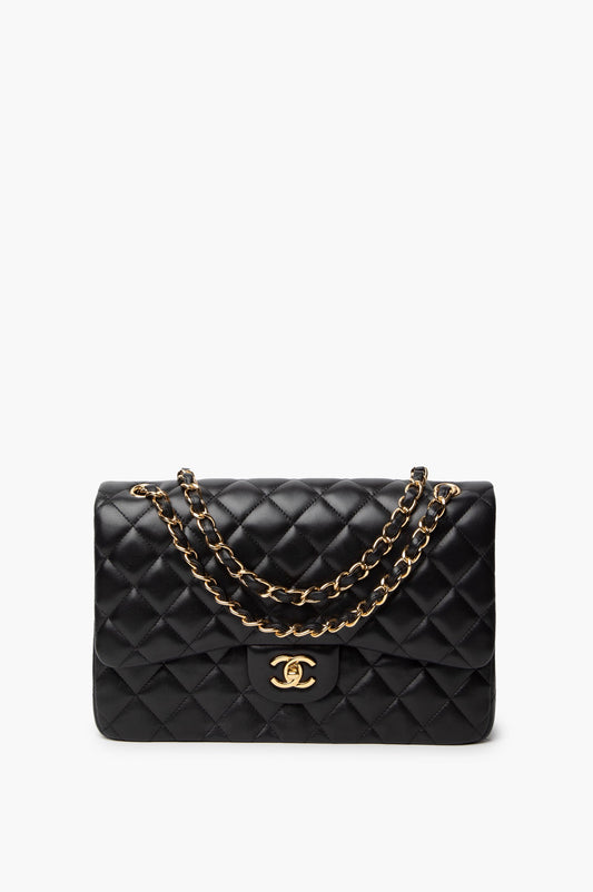 Chanel Black Lambskin Classic Double Flap Jumbo Bag
