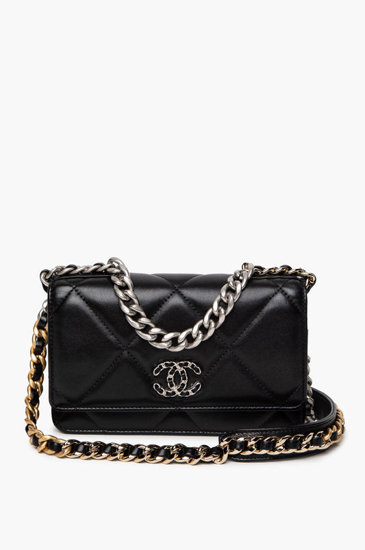 Chanel Black Lambskin 19 Wallet On Chain Bag