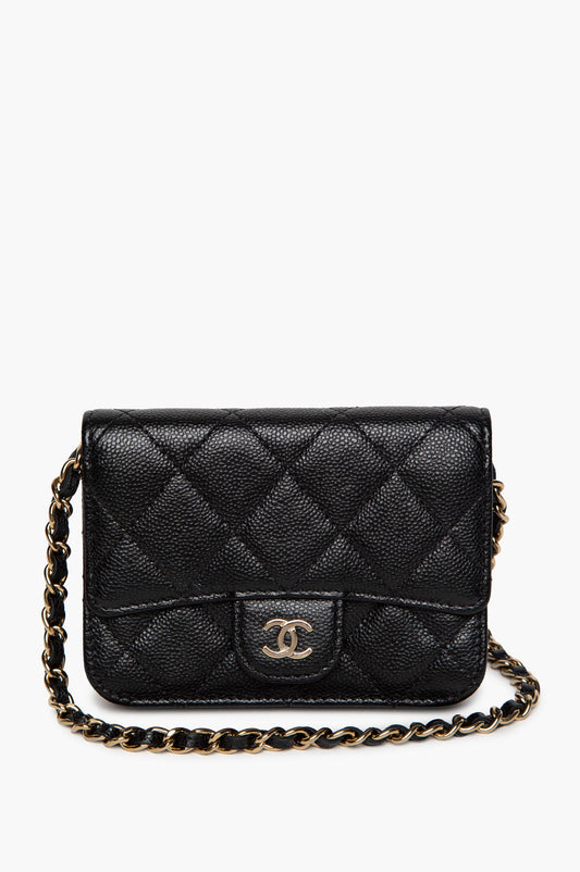 Chanel Mini Black Caviar Flap Pouch with Strap