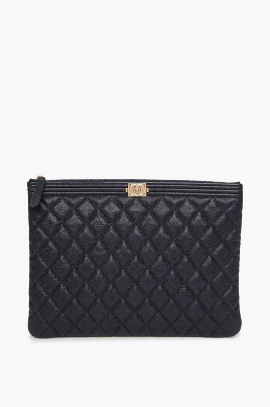 Chanel Navy Blue Caviar Leather Boy Clutch