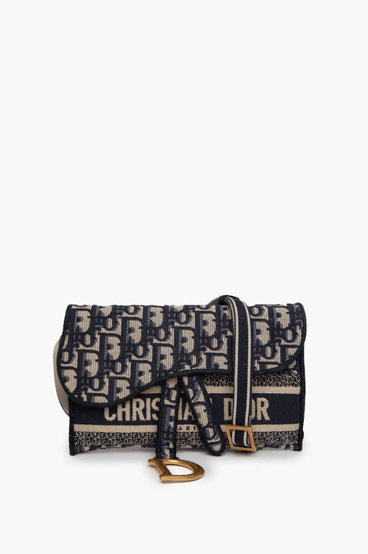 Christian Dior Blue Oblique Saddle Slim Belt Bag