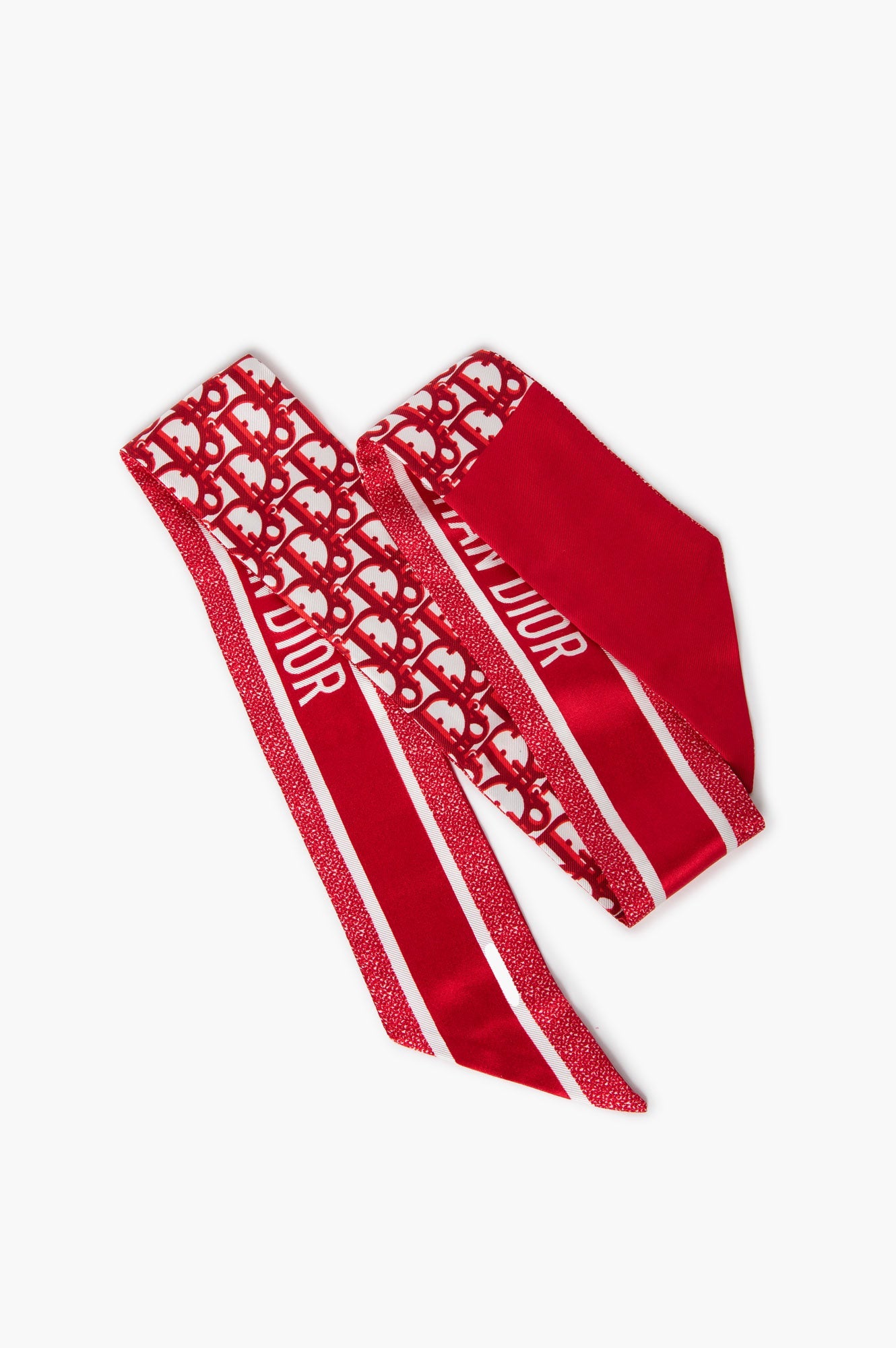 Christian Dior Red Silk Oblique Mitzah Twilly Scarf