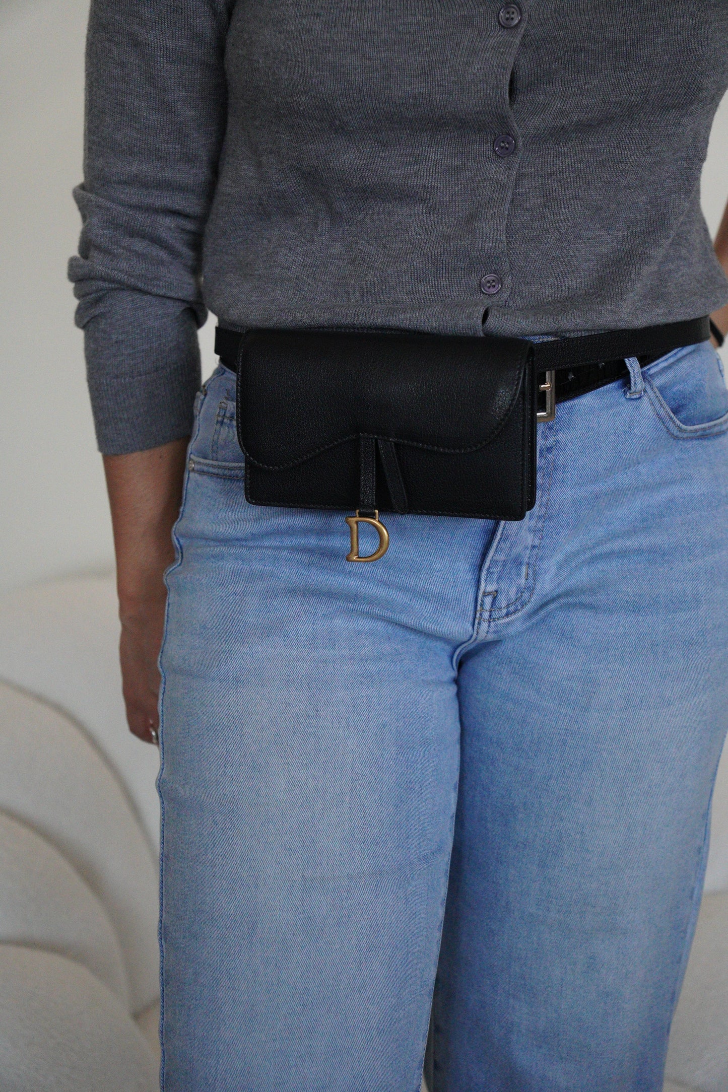 Dior saddle belt black leather bag