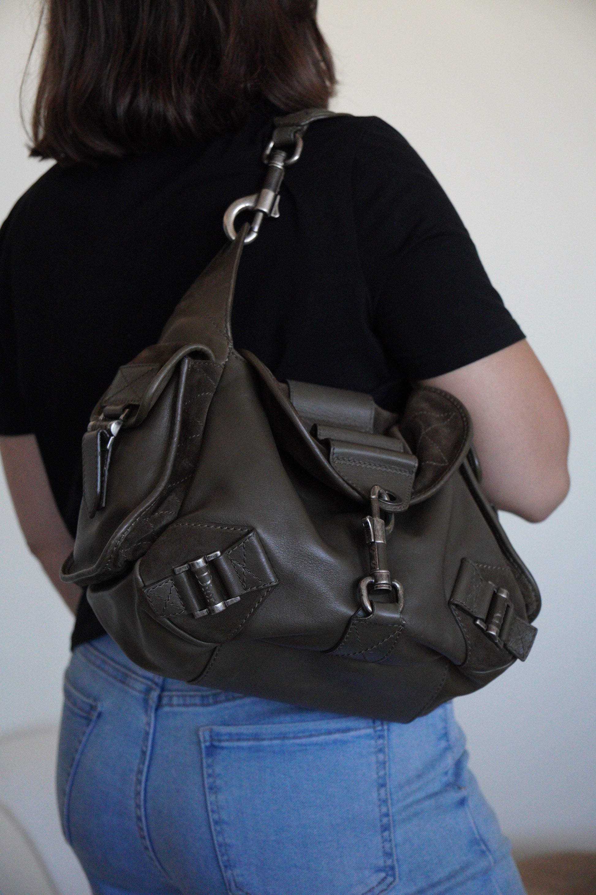 Dior Rebelle green leather handbag