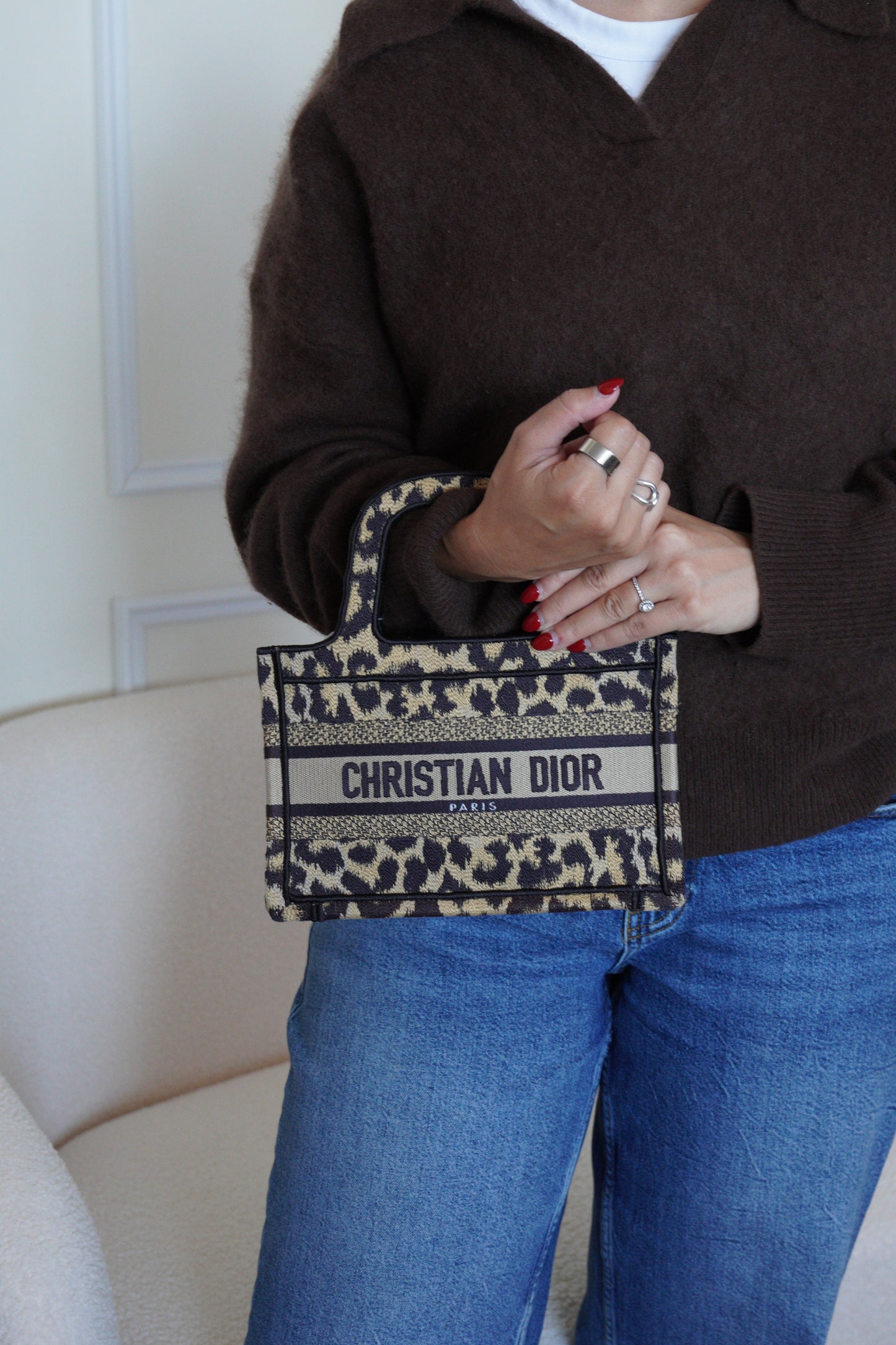 Mini Dior Book Tote leopard print bag