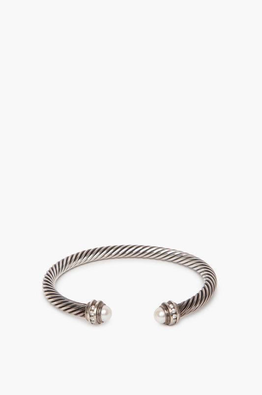 David Yurman Sterling Silver Diamond Pearl Classic Cable Bracelet