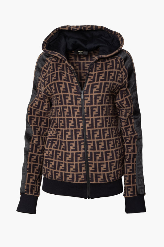 Fendi Allover Zucca FF Logo Printed Fleece Hoodie Size XS