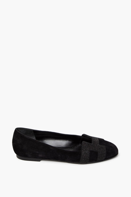 Hermès Black Suede Glitter H Roxane Ballet Flats Size 39