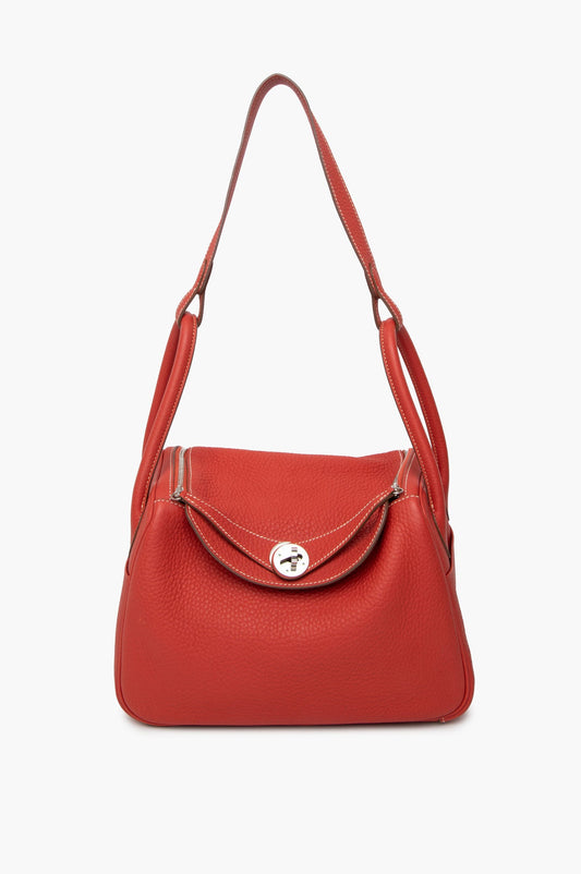 Hermès Sanguine Clemence Leather Lindy 26