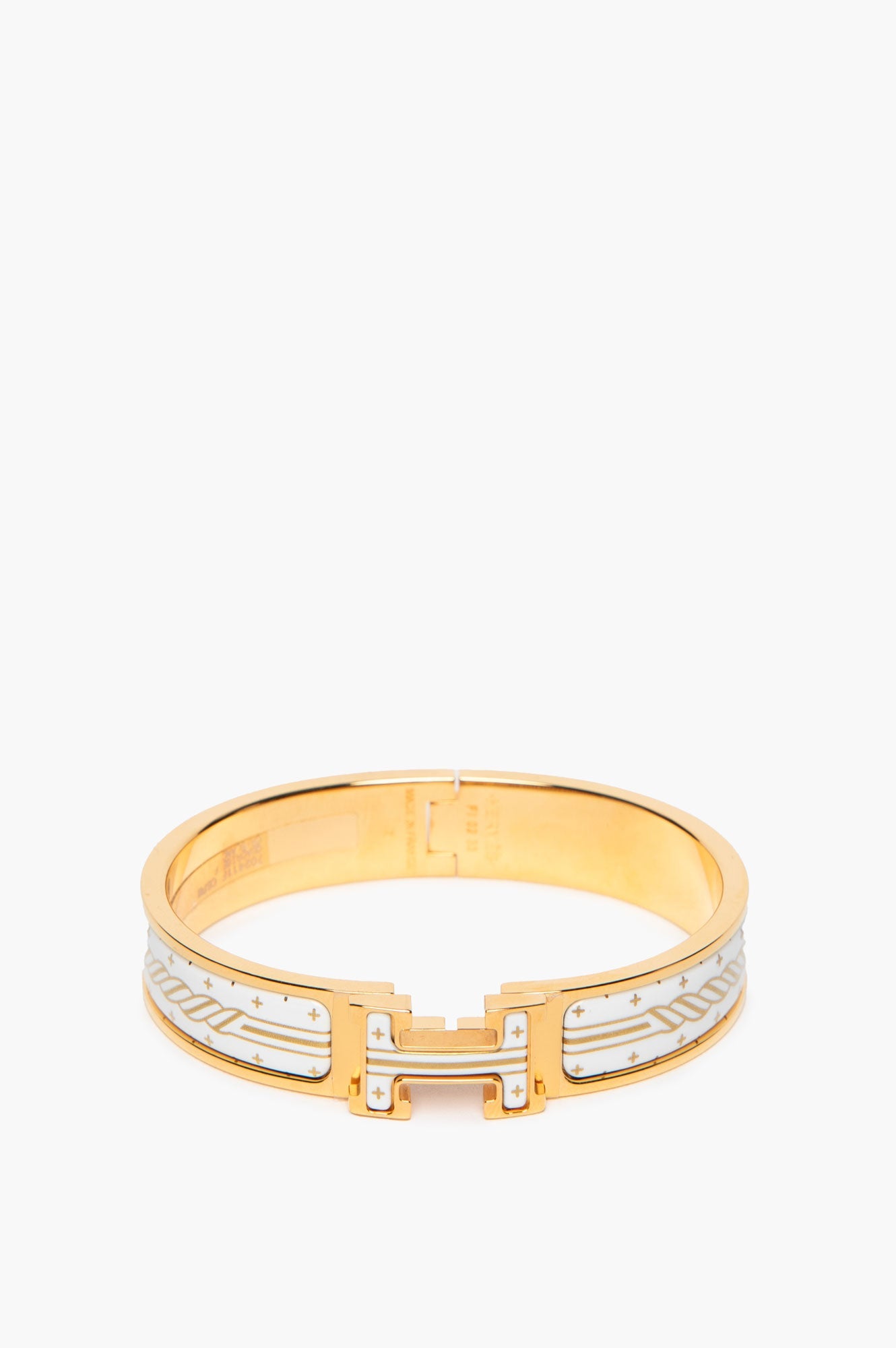 Hermès Yellow Gold Plated White Clic H Quadrige Au Fil Bracelet PM