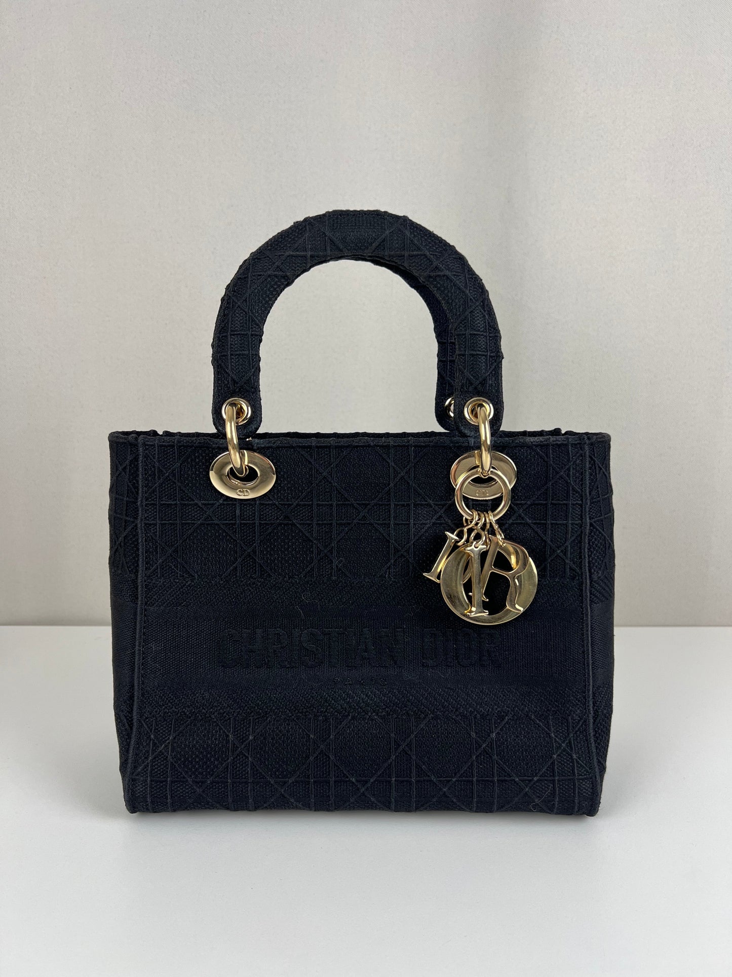 Lady Dior D-lite Black medium fabric bag