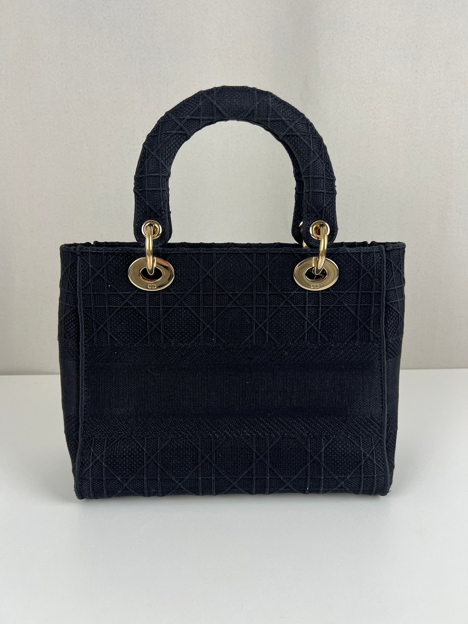 Lady Dior D-lite Black medium fabric bag