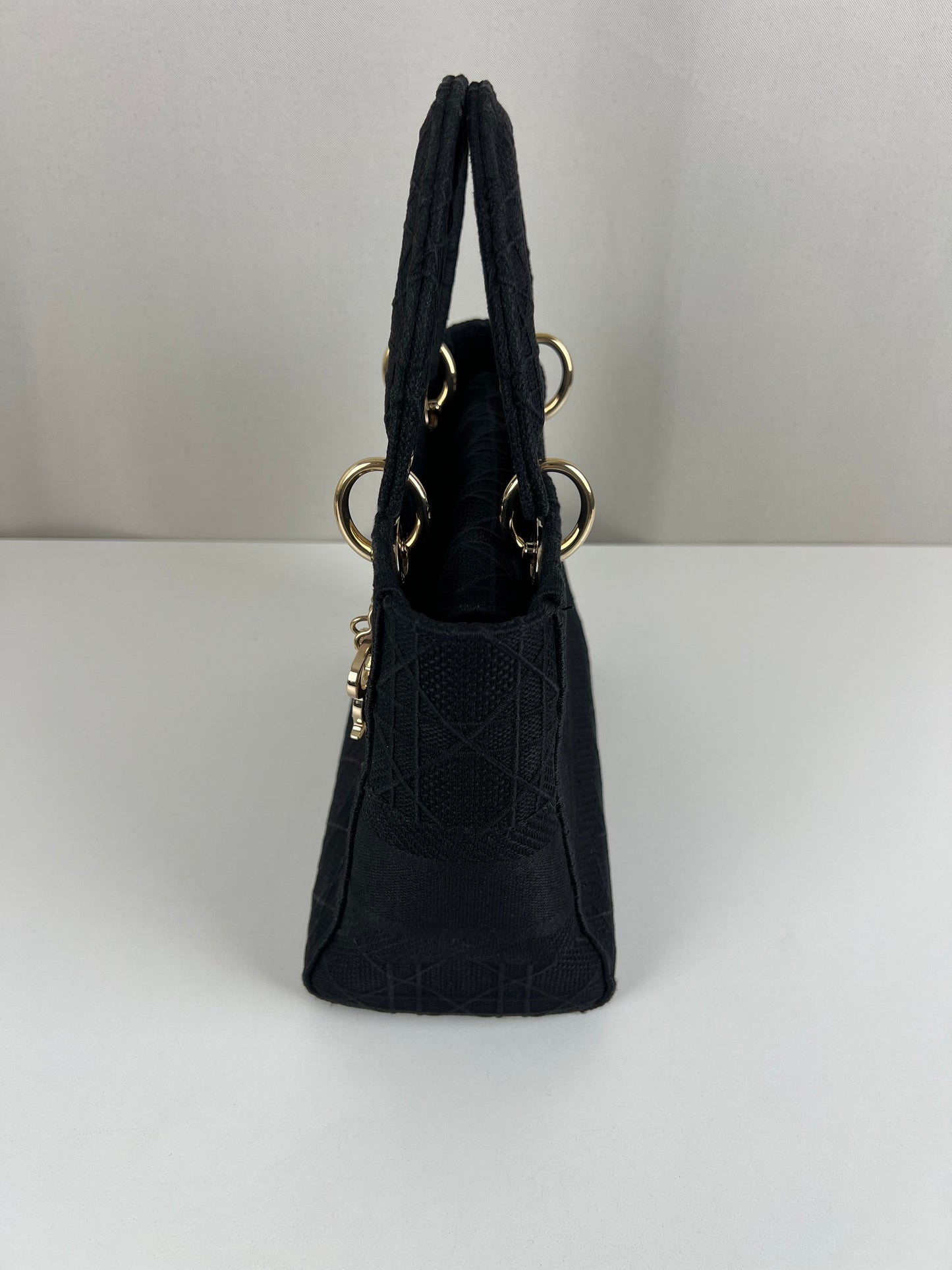 Lady Dior D-lite Black medium fabric bag