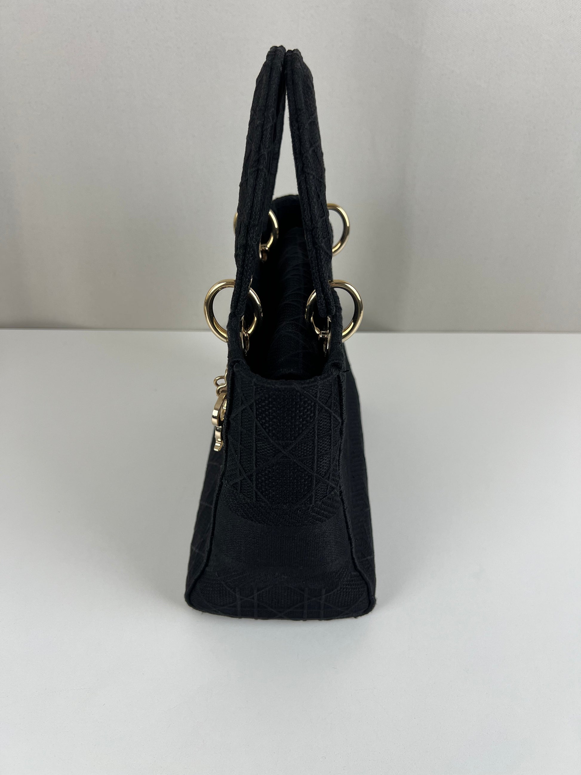 Lady Dior D-lite Black medium fabric bag