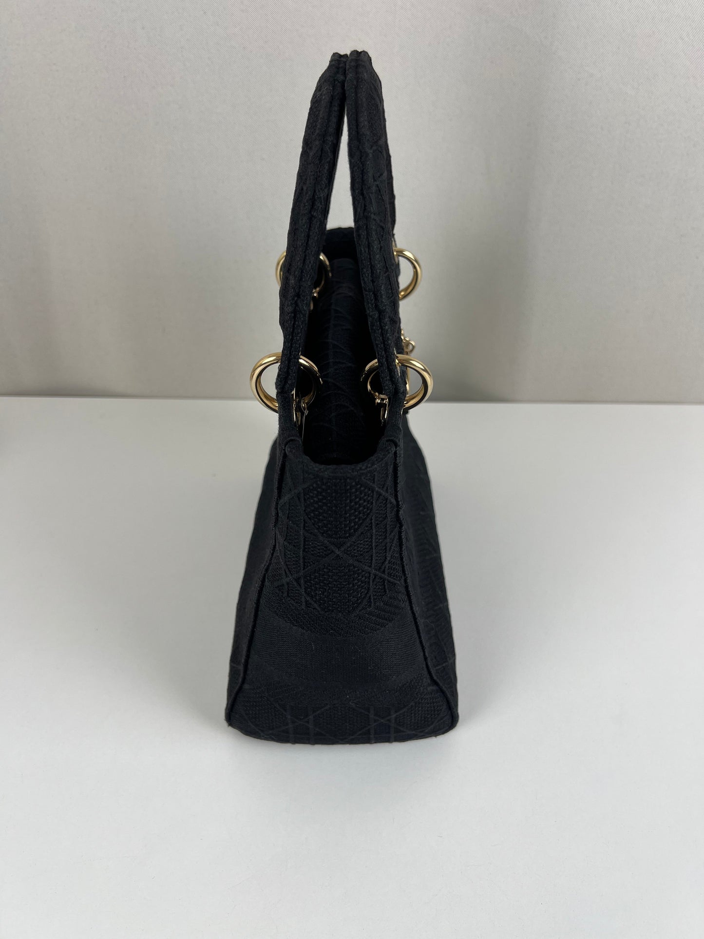 Lady Dior D-lite Black medium fabric bag