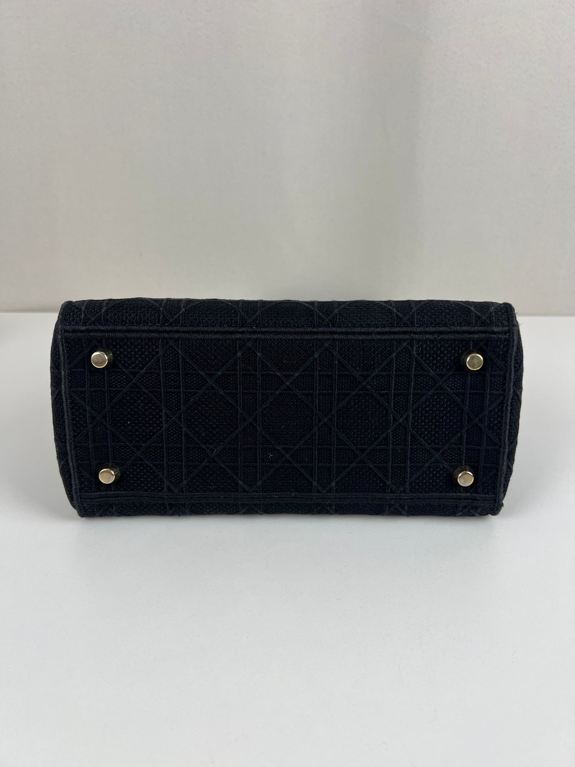 Lady Dior D-lite Black medium fabric bag