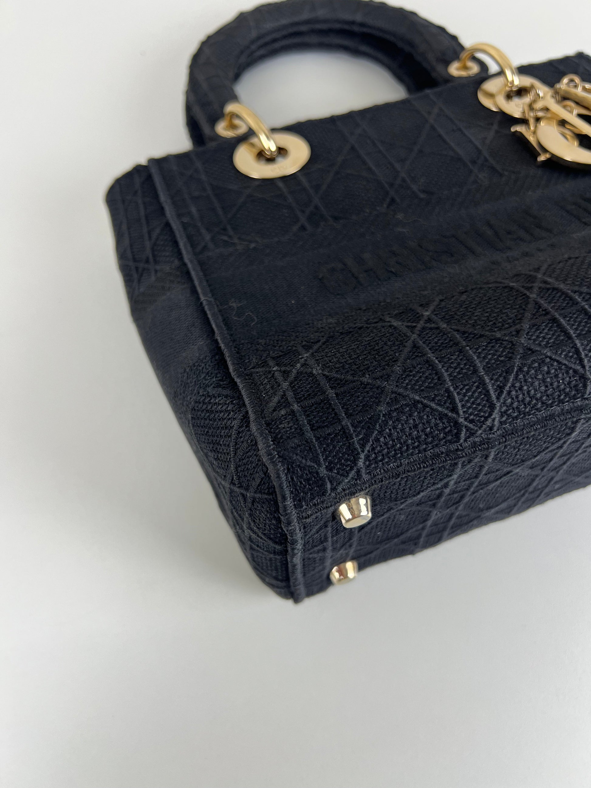 Lady Dior D-lite Black medium fabric bag