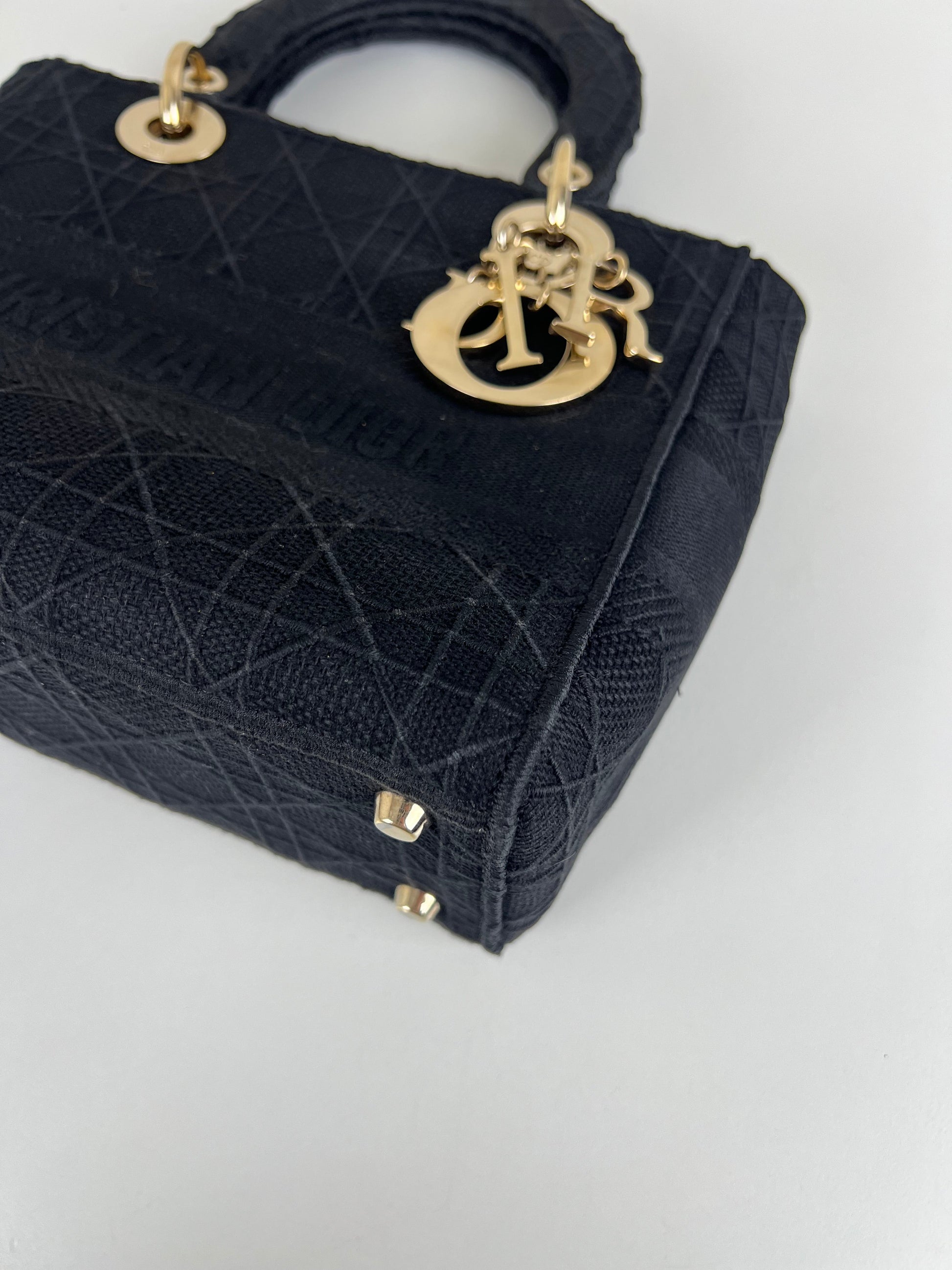 Lady Dior D-lite Black medium fabric bag