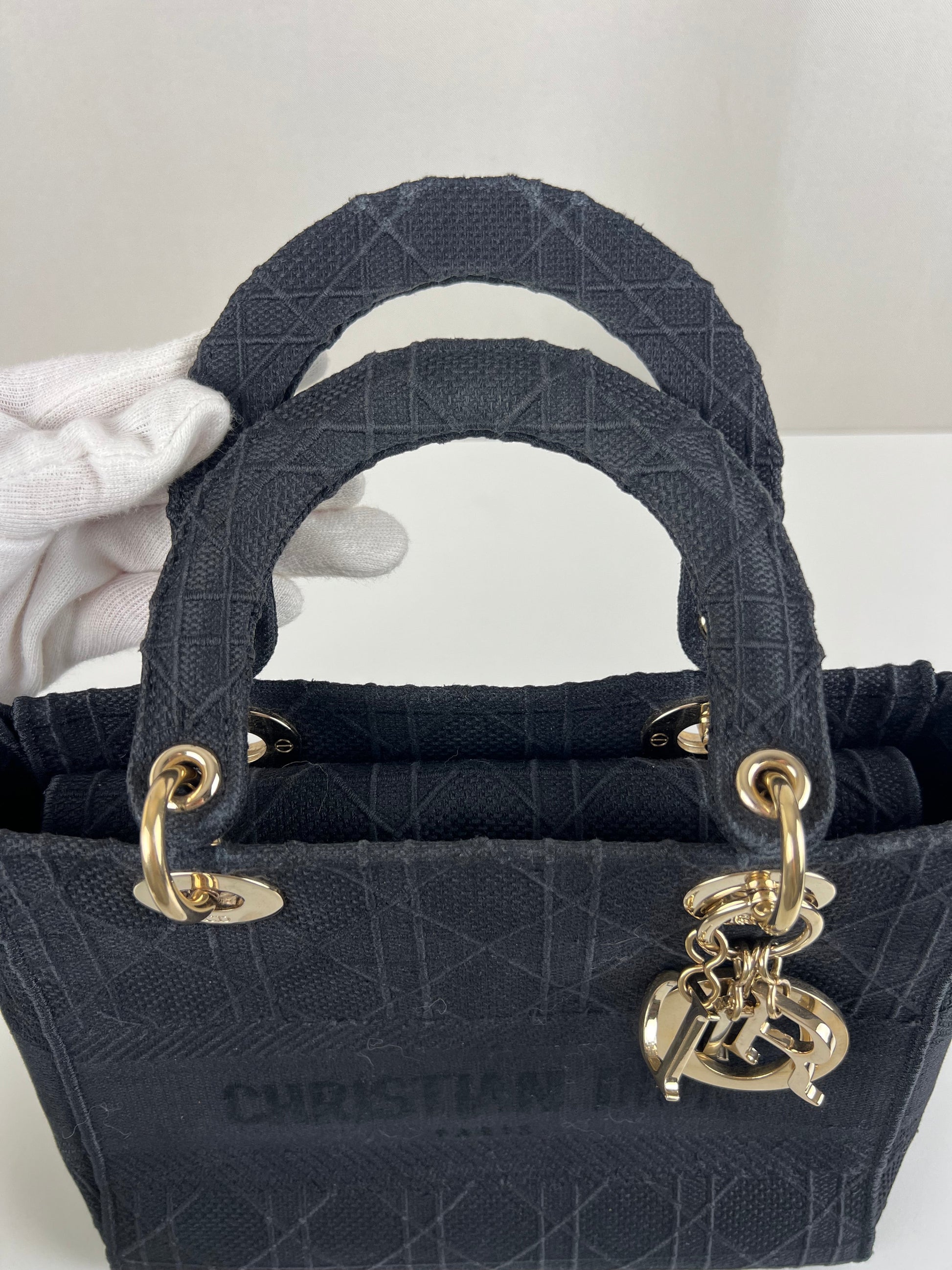 Lady Dior D-lite Black medium fabric bag