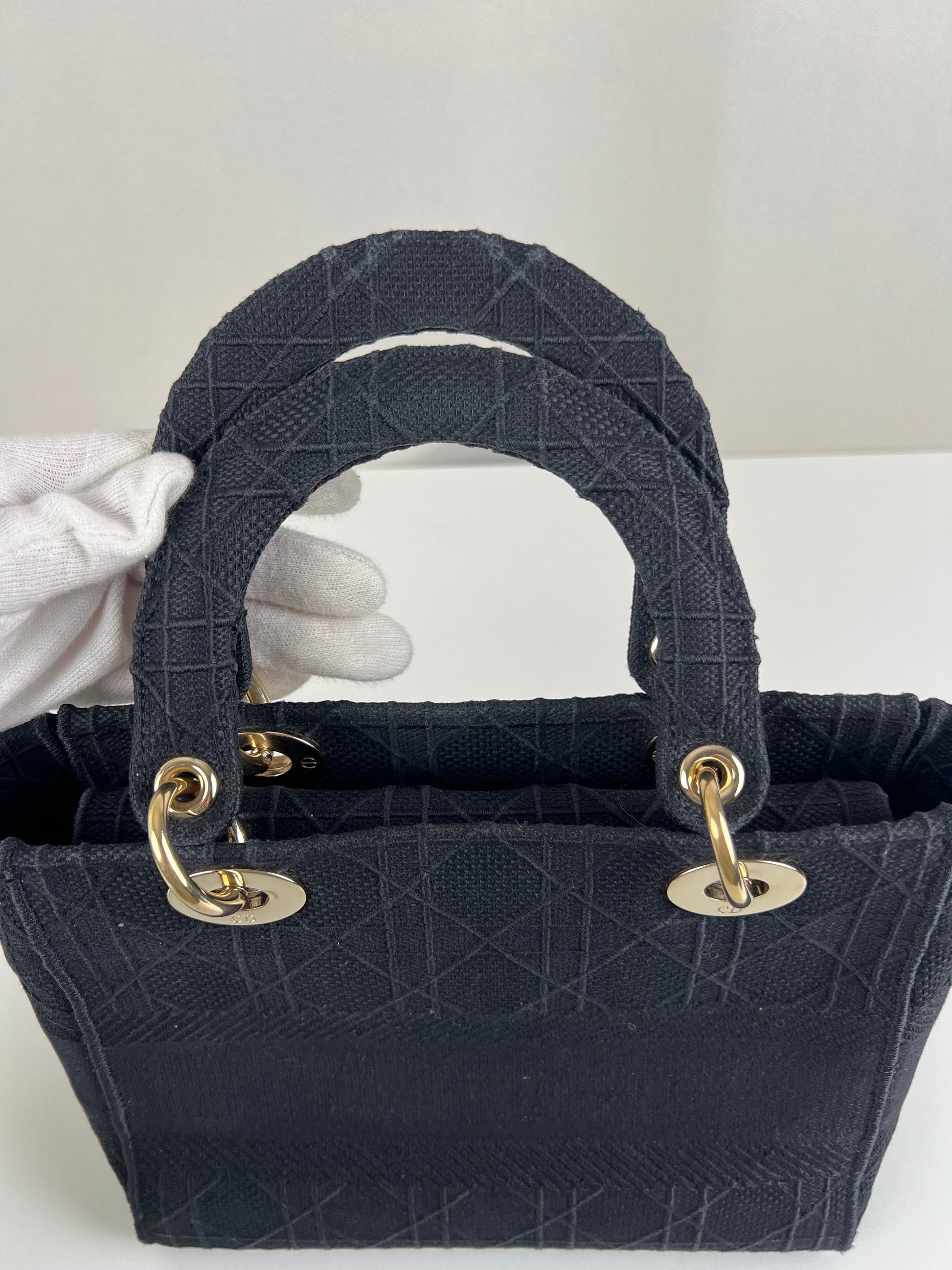 Lady Dior D-lite Black medium fabric bag