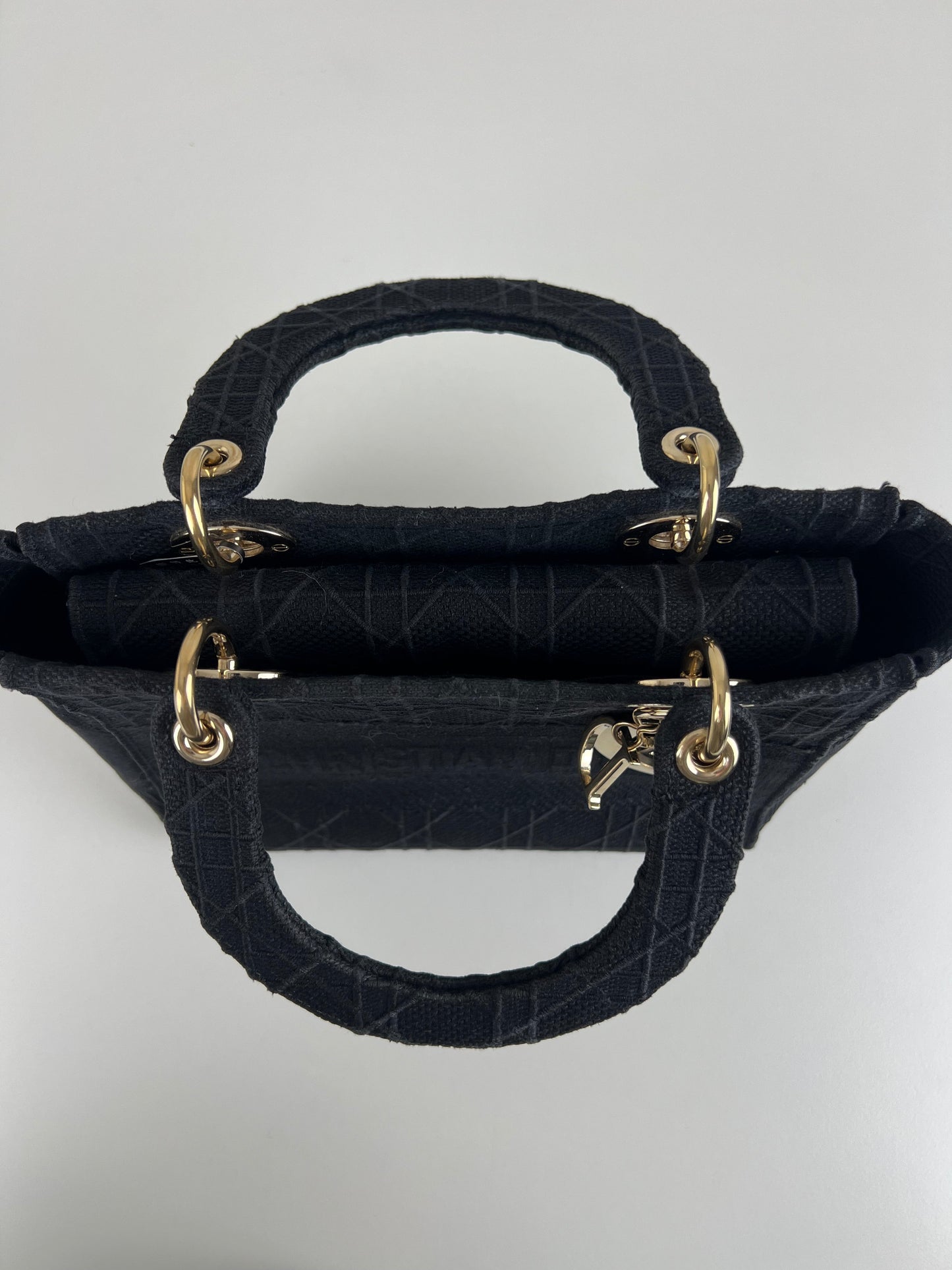 Lady Dior D-lite Black medium fabric bag