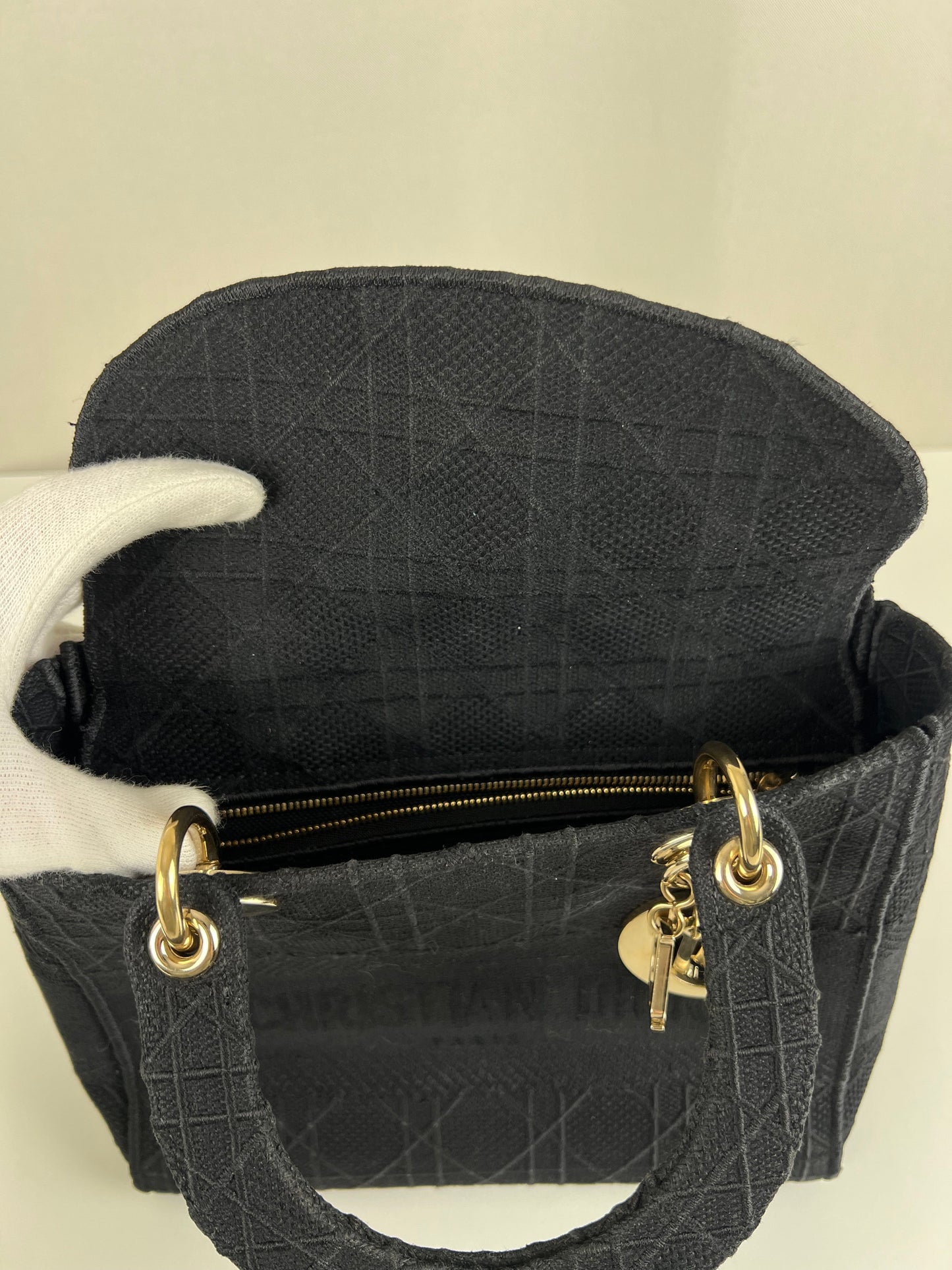 Lady Dior D-lite Black medium fabric bag