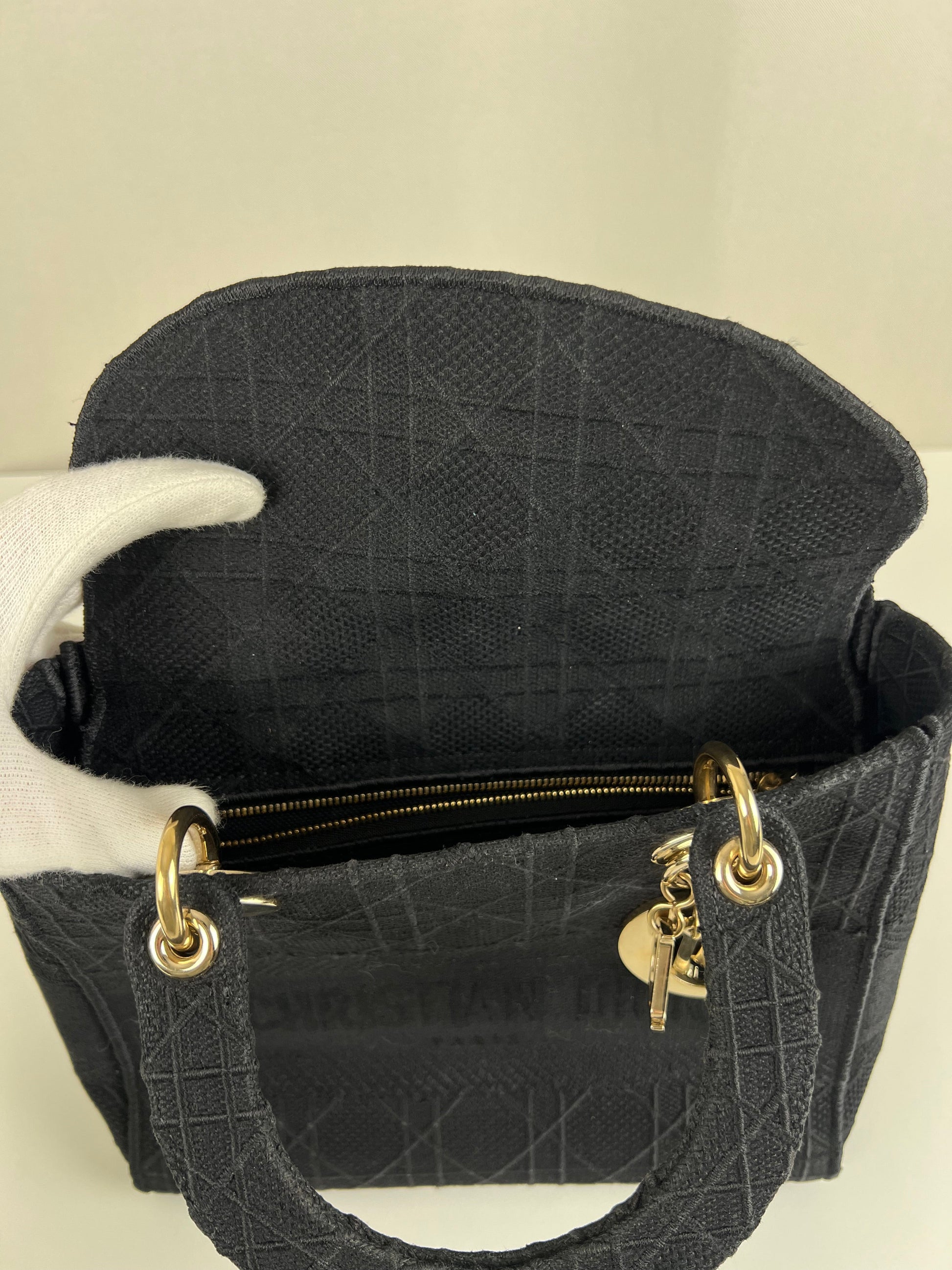 Lady Dior D-lite Black medium fabric bag