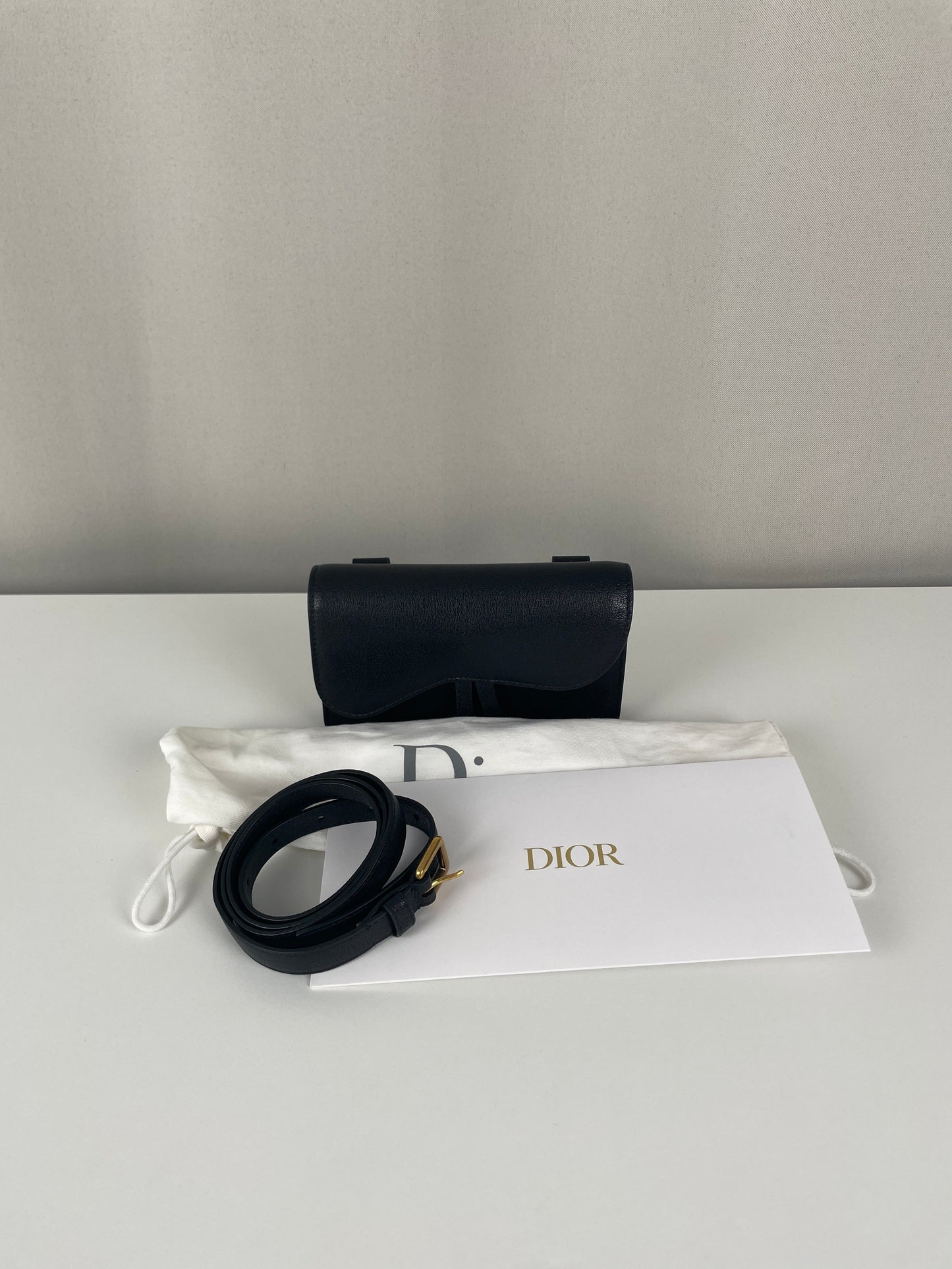Dior saddle belt black leather bag
