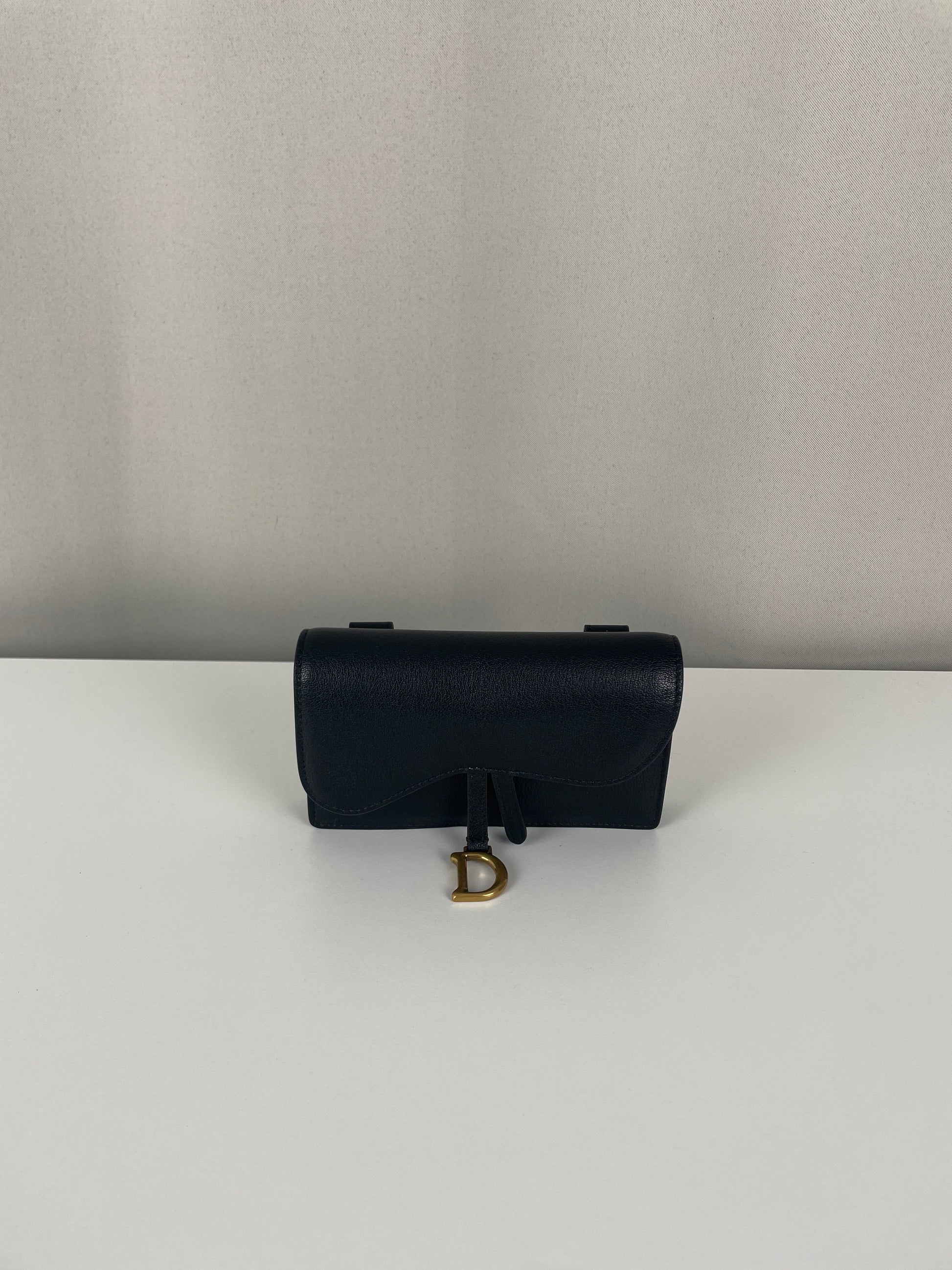 Dior saddle belt black leather bag