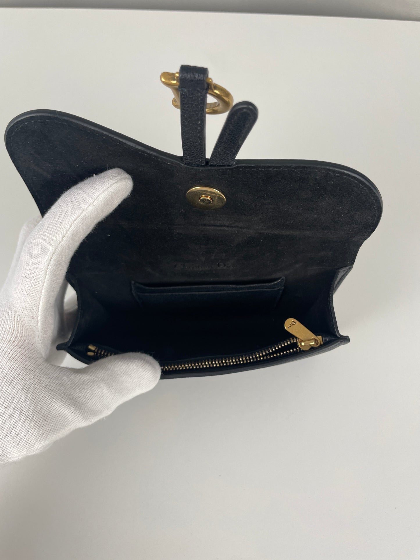 Dior saddle belt black leather bag