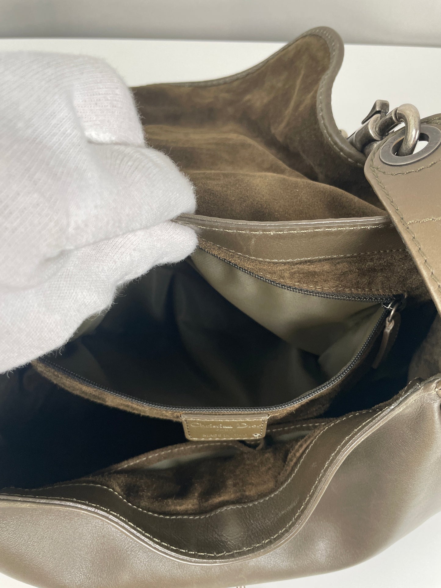 Dior Rebelle green leather handbag