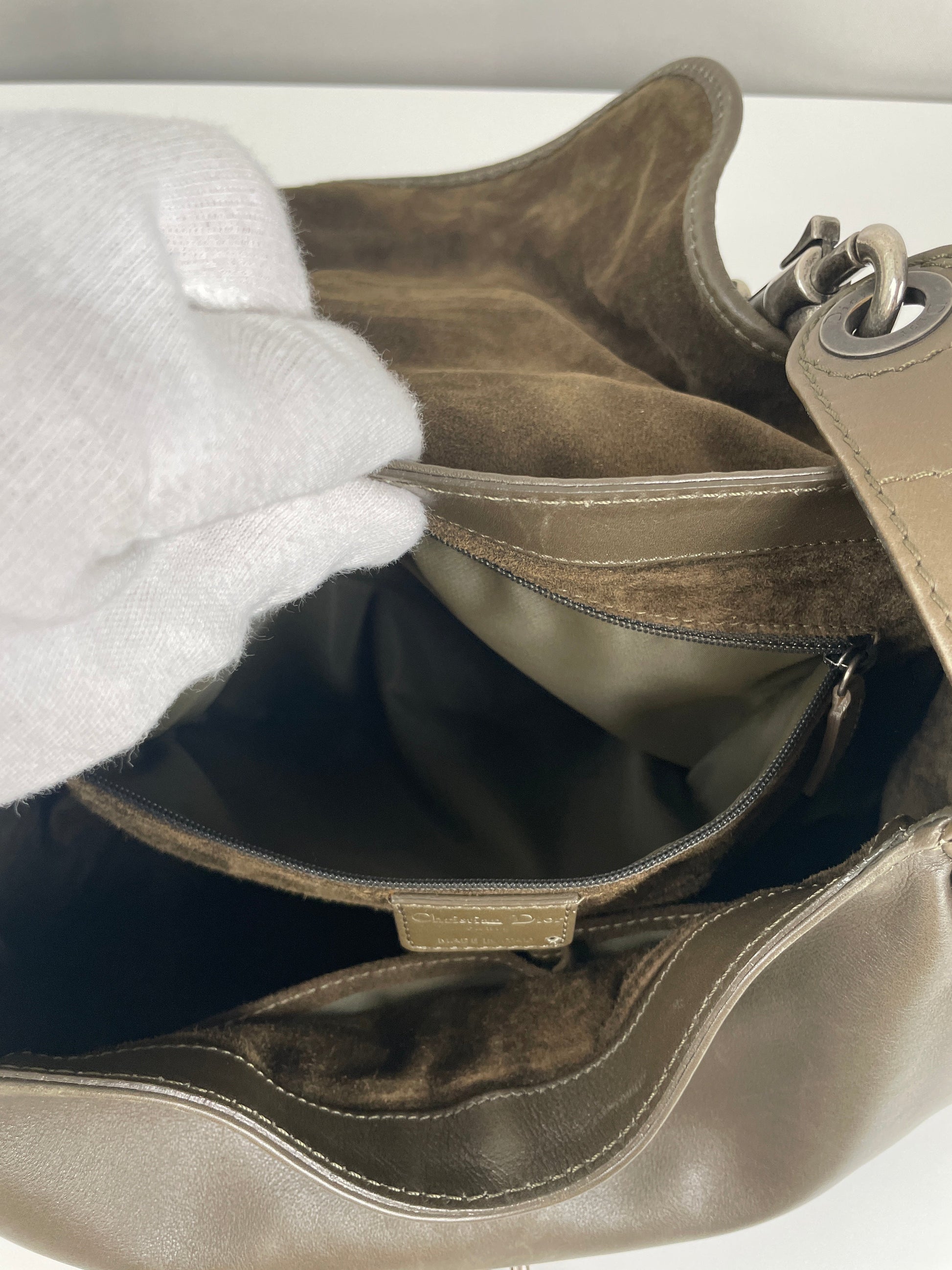 Dior Rebelle green leather handbag