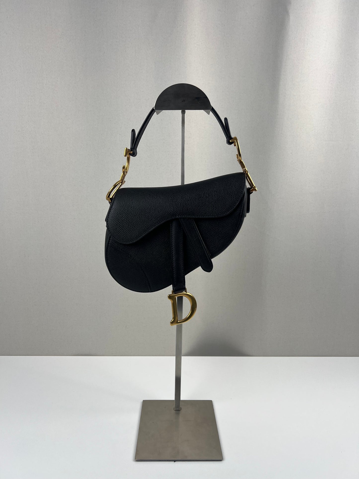 Dior Mini Saddle bag black grained leather with strap