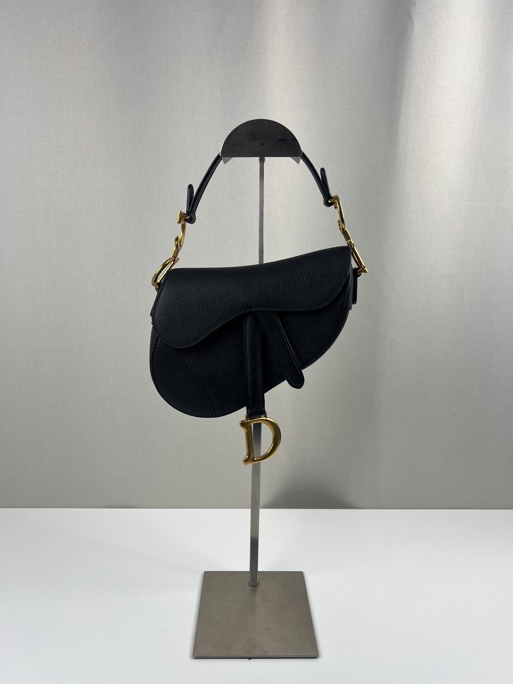 Dior Mini Saddle bag black grained leather with strap