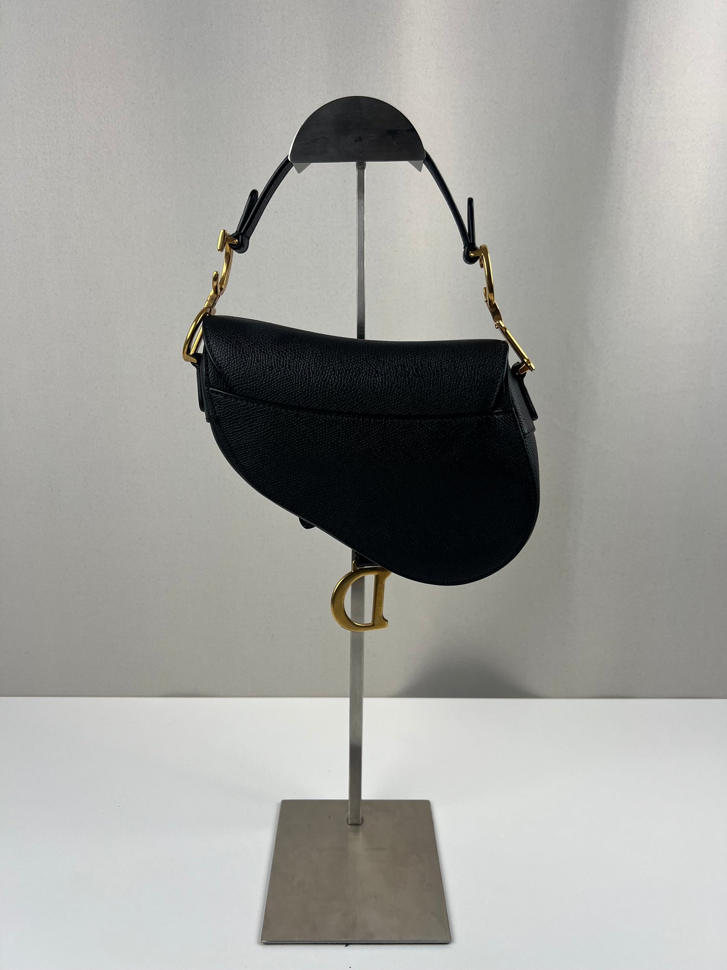 Dior Mini Saddle bag black grained leather with strap