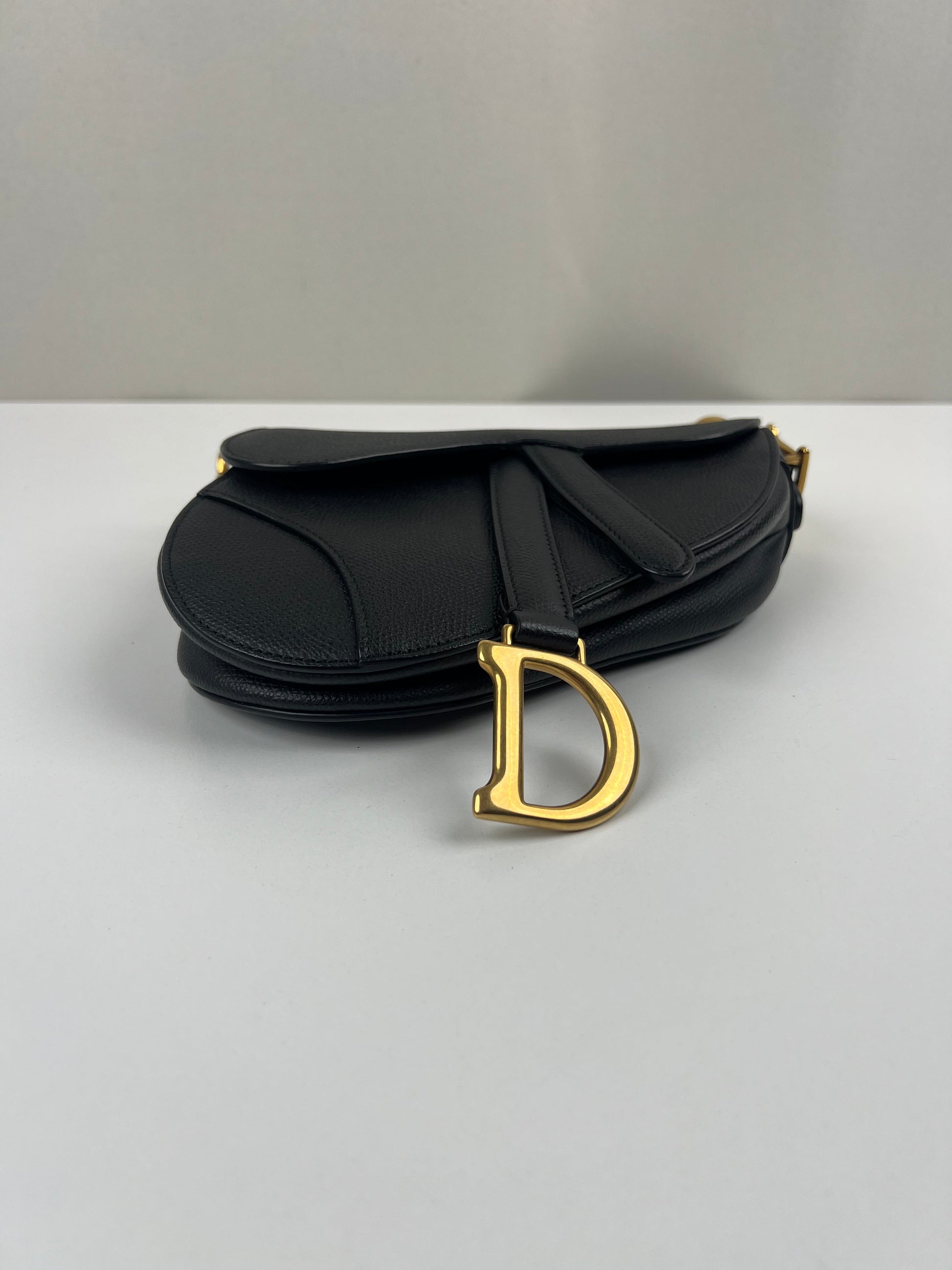 Dior Mini Saddle bag black grained leather with strap