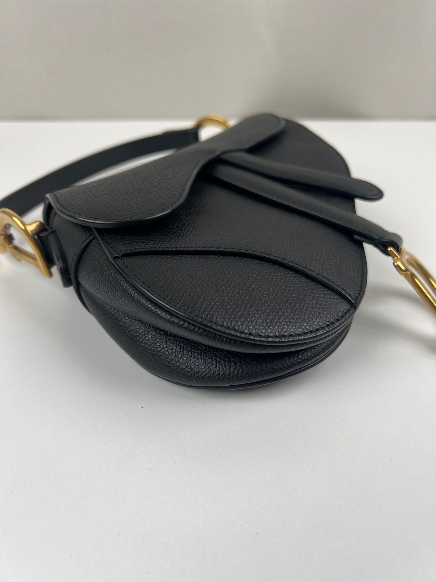 Dior Mini Saddle bag black grained leather with strap