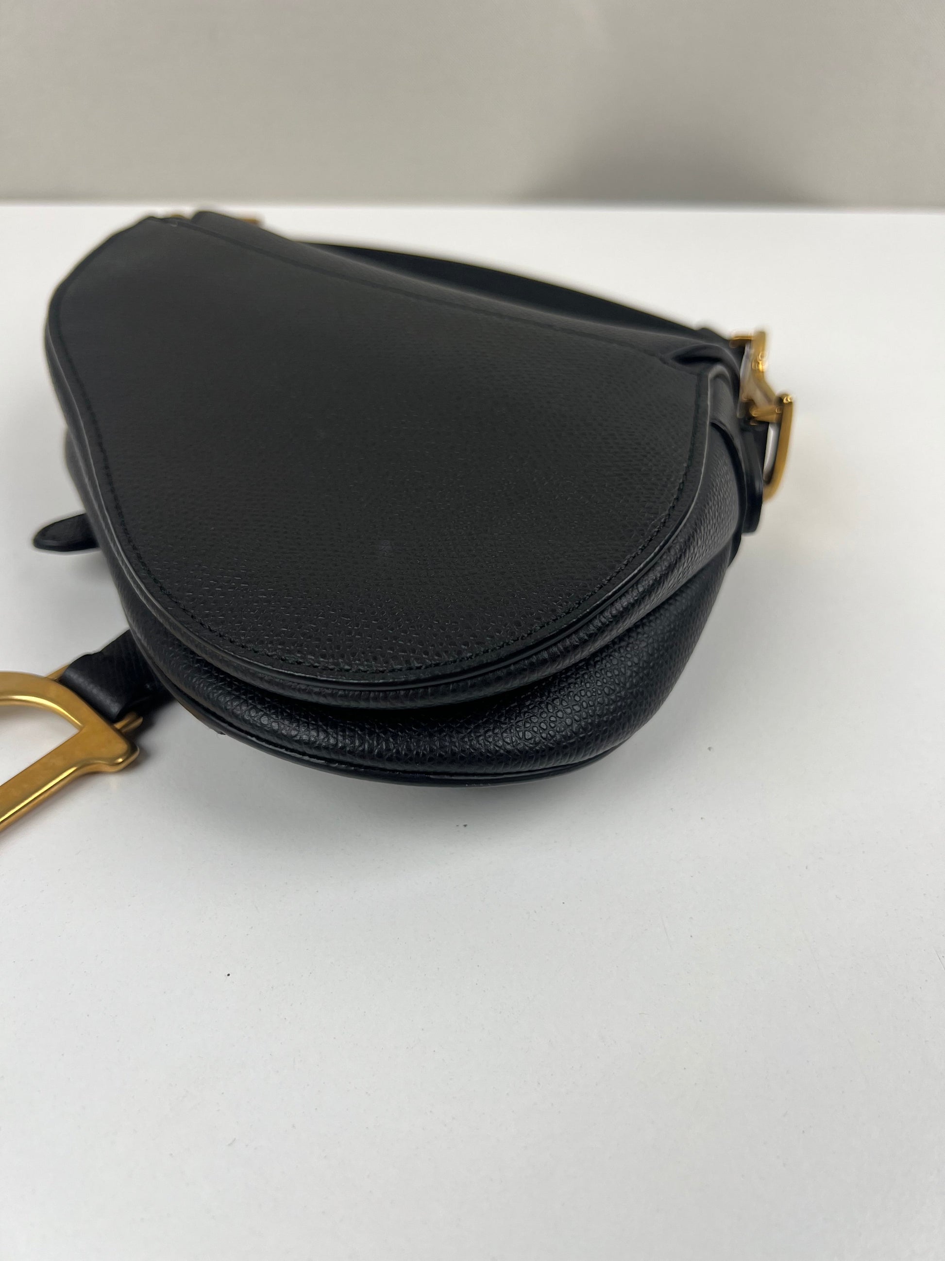 Dior Mini Saddle bag black grained leather with strap