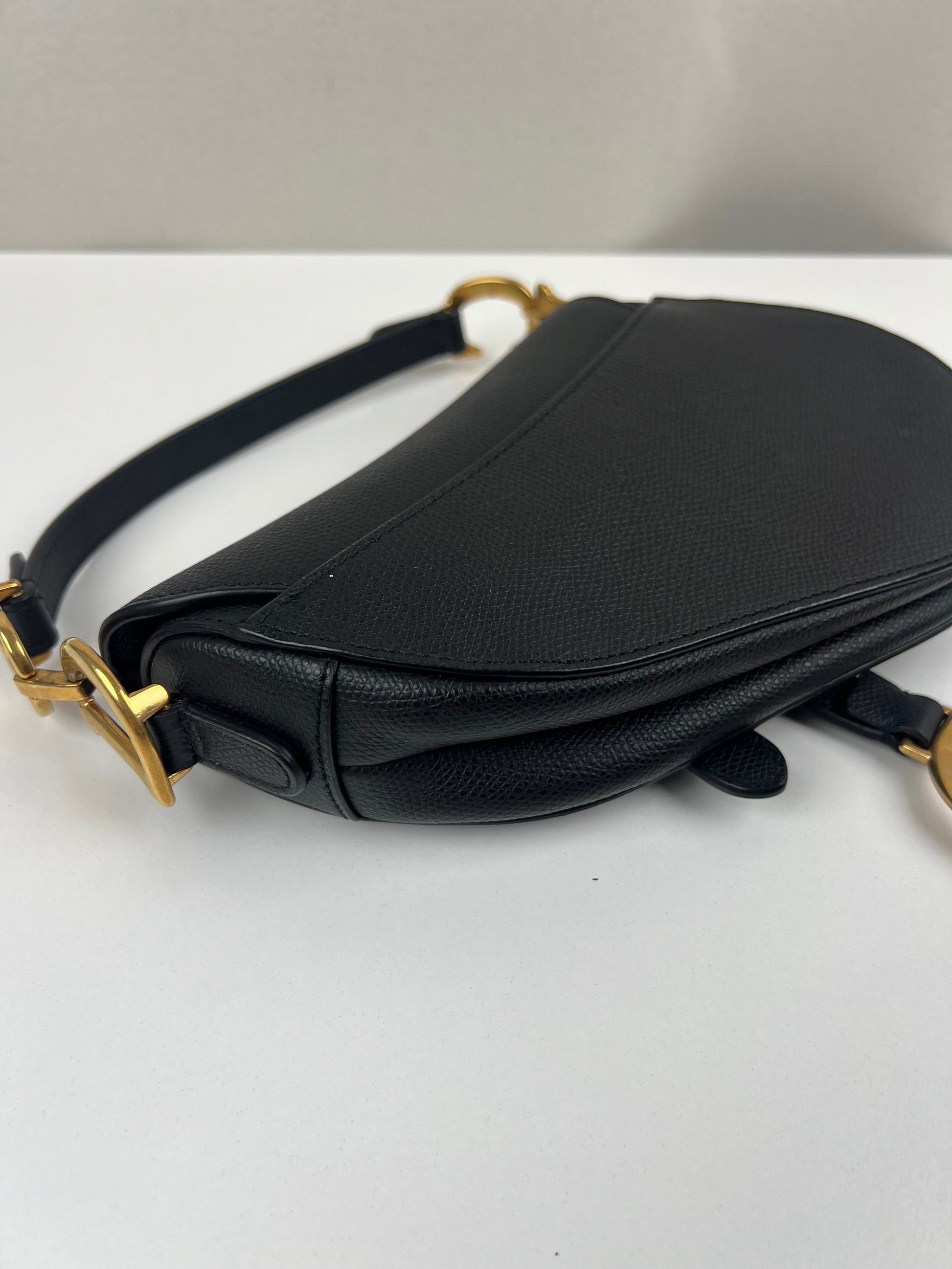 Dior Mini Saddle bag black grained leather with strap