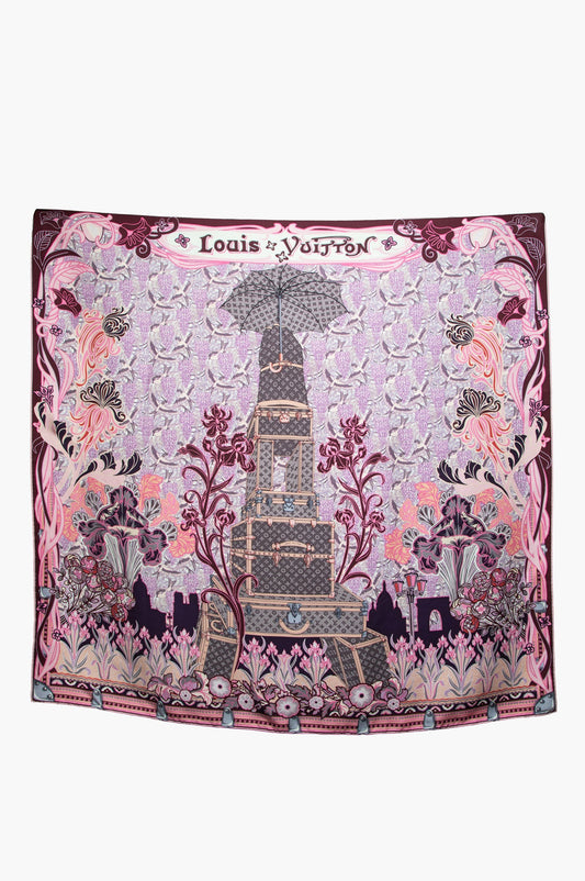 Louis Vuitton Purple and Pink Silk Louis a Paris Square Scarf
